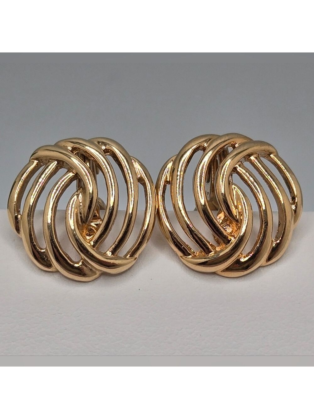 Monet Gold Knot Clip-On Earrings Vintage Button Collectible Minimalist Classic